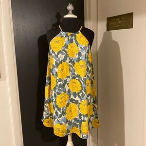 💜 Yellow Floral Shift Dress with Keyhole Back